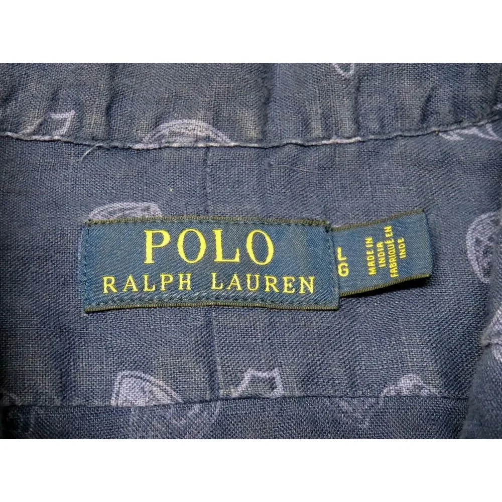 Mens Ralph Lauren Short Sleeve Button Front Shirt Linen Size L Blue Button Front